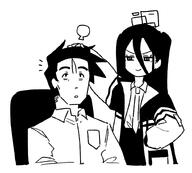 artist:hightway_420 character:key_(blue_archive) character:sensei_(blue_archive) halo headpat in-series_category:game_development_department in-series_category:millenium_science_school monochrome series:blue_archive // 814x735 // 54KB