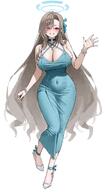 alternate_outfit artist:kono beauty_mark blonde_hair blue_eyes character:asuna_(blue_archive) dress flushed_face hair_covering_eye halo in-series_category:cleaning_&_clearing in-series_category:millenium_science_school long_hair series:blue_archive // 1093x2000 // 195KB