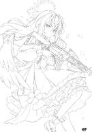 artist:oto_jampan body_wings character:azusa_(blue_archive) feathered_wings hair_accessories halo in-series_category:make-up_work_club in-series_category:trinity_general_school long_hair monochrome series:blue_archive // 2818x4000 // 783KB