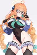 artist:tansui_san bird_girl character:shimiko_(blue_archive) character:shimiko_(magical)_(blue_archive) glasses halo head_wings high-cut_leotard in-series_category:library_committee in-series_category:trinity_general_school leotard magical_girl pubic_hair series:blue_archive // 1372x2048 // 291KB