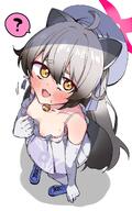 animal_ears artist:residentsleeper brown_eyes character:michiru_(blue_archive) character:michiru_(dress)_(blue_archive) eye_liner flushed_face grey_hair halo in-series_category:allied_hyakkiyako_academy in-series_category:ninjutsu_research_club long_hair nipple_slip peek pov raccoon_tail series:blue_archive tanuki_ears tanuki_girl // 1276x2048 // 262KB