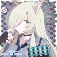 animal_ears artist:rate_world_mk1 blonde_hair blue_eyes character:kanna_terror_(blue_archive) dog_ears dog_girl english_text hair_covering_eye halo in-series_category:valkyrie_police_school japanese_text long_hair series:blue_archive series:original // 1690x1719 // 361KB