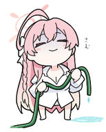 ahoge artist:nyaru character:hanako_(blue_archive) character:hanako_(swimsuit)_(blue_archive) chibi hair_bow hair_braid halo in-series_category:make-up_work_club in-series_category:trinity_general_school japanese_text long_hair pink_hair series:blue_archive shirt_only swimsuit // 217x270 // 47KB