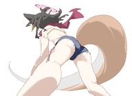 animal_ears artist:fuyubone brown_hair character:izuna_(blue_archive) character:izuna_(swimsuit)_(blue_archive) fox_ears fox_girl fox_tail halo in-series_category:allied_hyakkiyako_academy in-series_category:ninjutsu_research_club series:blue_archive short_hair short_shorts swimsuit tail // 2048x1494 // 147KB