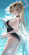 artist:nyo_nyong body_wings brown_eyes brown_hair character:nagisa_(blue_archive) character:nagisa_(swimsuit)_(blue_archive) eye_liner feathered_wings halo in-series_category:tea_party in-series_category:trinity_general_school long_hair ponytail series:blue_archive sunglasses swimsuit // 1200x2250 // 4.8MB