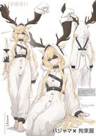 antlers artist:teadia_violet_(mebe) beauty_mark blindfold blonde_hair character:viviana_(arknights) in-series_category:elafia in-series_category:kazimierz in-series_category:leithanien japanese_text long_hair pajamas series:arknights // 2508x3541 // 5.2MB