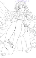 artist:drive_shot body_wings character:mika_(blue_archive) feathered_wings hair_bun halo in-series_category:tea_party in-series_category:trinity_general_school long_hair meta:work-in-progress monochrome series:blue_archive // 1900x3040 // 942KB