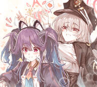 artist:egg_tart body_wings cat_ears character:fuuka_(blue_archive) character:haruna_(blue_archive) demon_horns demon_wings flushed_face halo horns in-series_category:gehenna_academy in-series_category:gourmet_research_society in-series_category:school_lunch_club japanese_text long_hair purple_hair red_eyes series:blue_archive twin_tails white_hair // 2676x2410 // 5.9MB