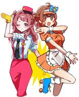 alternate_outfit artist:ssdrinkismine blue_eyes brown_eyes brown_hair character:hanami_saki_(gakuen_idolmaster) character:hanami_ume_(gakuen_idolmaster) hair_bun idol_outfit pants red_hair series:gakuen_idolmaster series:idolmaster short_hair twin_tails // 929x1142 // 154KB