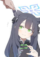 age_regression animal_ears artist:maton black_hair character:shun_(blue_archive) character:shun_(small)_(blue_archive) green_eyes hair_accessories in-series_category:plum_blossom_garden in-series_category:shanhaijing_secondary_school long_hair series:blue_archive // 2508x3541 // 1.9MB