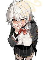 artist:ruppu character:eri_(blue_archive) ears_blushing flushed_face hair_braid hand_over_mouth in-series_category:occult_research_society in-series_category:wild_hunt_academy_of_arts series:blue_archive white_hair yellow_eyes // 4666x6000 // 4.6MB