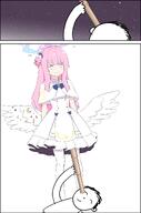 artist:threeboon body_wings character:doodle_sensei_(blue_archive) character:mika_(blue_archive) character:sensei_(blue_archive) comic feathered_wings hair_accessories hair_bun halo in-series_category:tea_party in-series_category:trinity_general_school long_hair pink_hair series:blue_archive // 1736x2624 // 1.5MB