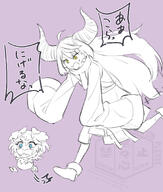 artist:karakarashin bird_girl blue_eyes character:laplus_darkness character:takane_lui chibi demon_horns head_wings horns in-series_category:hololive_japan in-series_category:holox japanese_text long_hair monochrome series:hololive short_hair yellow_eyes // 1185x1393 // 462KB