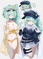 artist:uhay character:hiyori_(blue_archive) character:hiyori_(swimsuit)_(blue_archive) chibi green_eyes green_hair hair_covering_eye in-series_category:arius_satellite_school in-series_category:arius_squad long_hair series:blue_archive side_ponytail sunglasses swimsuit // 1998x2725 // 498KB