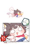 animal_ears artist:urode brown_hair character:izuna_(blue_archive) comic fox_ears fox_girl halo in-series_category:allied_hyakkiyako_academy in-series_category:ninjutsu_research_club japanese_text series:blue_archive // 1557x2200 // 213KB