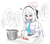 artist:nyaru character:key_(blue_archive) character:momoi_(blue_archive) hair_bow hair_down_the_middle halo in-series_category:game_development_department in-series_category:millenium_science_school japanese_text long_hair pink_eyes series:blue_archive white_hair // 452x395 // 91KB