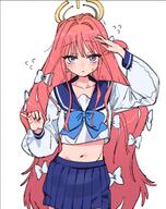 alternate_outfit artist:jeomo character:yuzu_(blue_archive) halo in-series_category:game_development_department in-series_category:millenium_science_school long_hair pink_hair purple_eyes series:blue_archive // 2150x2719 // 564KB