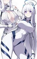 alternate_outfit artist:reia bodysuit character:noa_(blue_archive) halo in-series_category:millenium_science_school in-series_category:seminar long_hair mechanical_halo ponytail purple_eyes series:blue_archive steaming_body sweaty white_hair // 1300x2048 // 386KB