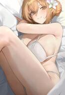 artist:snowlaven brown_eyes brown_hair character:nagisa_(blue_archive) hair_accessories hair_bun halo in-series_category:tea_party in-series_category:trinity_general_school lingerie series:blue_archive veiny_breasts // 2803x4096 // 764KB