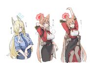 animal_ears artist:KADENAmitei blonde_hair blue_eyes brown_hair character:kanna_(blue_archive) character:rumi_(blue_archive) dog_ears dog_girl fox_ears fox_girl hair_covering_eye halo in-series_category:black_tortoise_promenade in-series_category:public_peace_bureau in-series_category:shanhaijing_secondary_school in-series_category:valkyrie_police_school japanese_text long_hair purple_eyes series:blue_archive sharp_teeth steaming_body // 5088x3410 // 5.6MB
