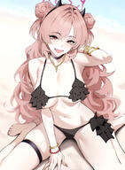 artist:ei character:kirara_(blue_archive) demon_horns gyaru hair_bun halo horns in-series_category:gehenna_academy in-series_category:twinkle_twinkle_club large_areolae long_hair nipple_slip pink_eyes pink_hair puffy_nipples series:blue_archive swimsuit thigh_squish twin_tails // 1325x1800 // 1.5MB