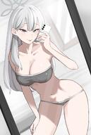 artist:poolpool character:konoka_(blue_archive) grey_eyes grey_hair halo in-series_category:public_peace_bureau in-series_category:valkyrie_police_school lingerie long_hair series:blue_archive // 1904x2842 // 301KB