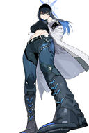 artist:ruppu blue_eyes blue_hair character:saori_(blue_archive) halo in-series_category:arius_satellite_school in-series_category:arius_squad long_hair midriff series:blue_archive two-tone_hair // 3984x5999 // 3.9MB