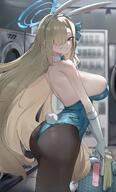 artist:wmicetea beauty_mark blonde_hair blue_eyes bunny_suit character:asuna_(blue_archive) character:asuna_(bunny)_(blue_archive) condom flushed_face hair_covering_eye halo in-series_category:cleaning_&_clearing in-series_category:millenium_science_school leotard long_hair rabbit_ears series:blue_archive // 727x1200 // 112KB