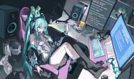artist:saturn blue_eyes blue_hair character:hatsune_miku english_text headphones long_hair series:vocaloid twin_tails // 4095x2420 // 863KB