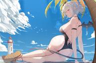 artist:ryoa526 body_wings character:haruna_(blue_archive) demon_wings hair_bun halo in-series_category:gehenna_academy in-series_category:gourmet_research_society meta:artist_request red_eyes series:blue_archive sunglasses swimsuit tail white_hair // 3833x2533 // 724KB