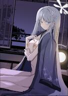 artist:bone_hiko character:nagusa_(blue_archive) hair_accessories halo happi_coat in-series_category:allied_hyakkiyako_academy in-series_category:hyakkaryouran_conflict_resolution_council long_hair series:blue_archive white_hair // 1452x2048 // 302KB