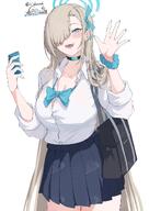 artist:cafenami beauty_mark blonde_hair blue_eyes character:asuna_(blue_archive) character:asuna_(uniform)_(blue_archive) flushed_face hair_covering_eye halo in-series_category:cleaning_&_clearing in-series_category:millenium_science_school long_hair series:blue_archive // 845x1194 // 128KB