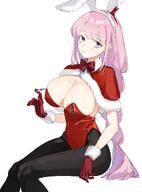 alternate_outfit artist:kawatiw bunny_suit character:eimi_(blue_archive) eye_liner hair_braid halo high-cut_leotard in-series_category:millenium_science_school in-series_category:super_phenomenon_task_force leotard long_hair meta:source_deprecated pink_hair purple_eyes rabbit_ears santa_outfit series:blue_archive teasing // 1385x1870 // 210KB