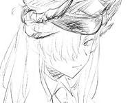 artist:hoffun_2 character:makoto_(blue_archive) demon_horns hair_covering_eye horns in-series_category:gehenna_academy in-series_category:pandemonium_society monochrome pointed_ears series:blue_archive // 1081x842 // 240KB