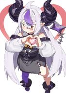 artist:uzuradobin character:laplus_darkness demon_horns flushed_face heart_hands horns in-series_category:hololive_japan in-series_category:holox long_hair series:hololive tail white_hair yellow_eyes // 1414x2000 // 259KB