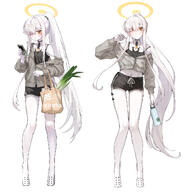 alternate_outfit artist:kokukyukeo casual_clothes character:malkuth_(blue_archive) dolphin_shorts english_text hair_covering_eye in-series_category:decagrammaton long_hair ponytail series:blue_archive white_hair white_skin yellow_eyes // 1122x1152 // 249KB