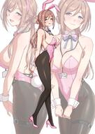 alternate_outfit artist:deras blue_eyes brown_hair bunny_suit character:himesaki_rinami_(gakuen_idolmaster) flushed_face hair_bun leotard long_hair rabbit_ears series:gakuen_idolmaster series:idolmaster // 1200x1697 // 281KB