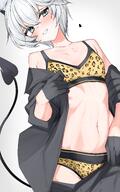 artist:isocha blue_eyes character:erika_(blue_archive) demon_horns gyaru halo horns in-series_category:gehenna_academy in-series_category:twinkle_twinkle_club leopard_print lingerie ribs series:blue_archive short_hair tail white_hair // 2501x4000 // 607KB