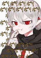 artist:onioni_aoi character:warfarin_(arknights) in-series_category:rhodes_island in-series_category:sarkaz japanese_text long_hair pointed_ears red_eyes series:arknights vampire white_hair // 661x936 // 134KB