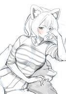 artist:uouo character:neo_asari_(gakuen_idolmaster) flushed_face meta:work-in-progress monochrome pants series:gakuen_idolmaster series:idolmaster short_hair tanuki_ears // 2832x4000 // 607KB