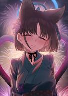 alternate_outfit animal_ears artist:pizzania_company black_hair cat_ears cat_girl cat_tail character:kikyou_(blue_archive) hair_accessories halo in-series_category:allied_hyakkiyako_academy in-series_category:hyakkaryouran_conflict_resolution_council kimono series:blue_archive short_hair tail // 2883x4069 // 734KB