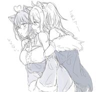 animal_ears character:shishiro_botan character:yukihana_lamy elf in-series_category:generation_5 in-series_category:hololive_japan lion_ears lion_girl meta:artist_request meta:source_request meta:tagme pointed_ears series:hololive // 1200x1158 // 135KB