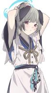 animal_ears armpit artist:hoffun_2 brown_hair character:umika_(blue_archive) dog_ears dog_girl halo in-series_category:allied_hyakkiyako_academy in-series_category:festival_operations_department kimono long_hair maid ponytail red_eyes series:blue_archive // 500x905 // 314KB