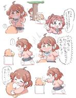 artist:nge_rkgk blue_eyes brown_eyes brown_hair character:hanami_saki_(gakuen_idolmaster) character:hanami_ume_(gakuen_idolmaster) character:waddle_dee chibi comic hair_bun japanese_text long_hair pouty_face red_hair series:gakuen_idolmaster series:idolmaster series:kirby short_hair sweater twin_tails // 1044x1358 // 213KB