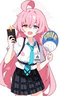 artist:ideolo blue_eyes character:hoshino_(blue_archive) english_text halo heterochromia in-series_category:abydos_high_school in-series_category:foreclosure_task_force pink_hair series:blue_archive yellow_eyes // 590x963 // 91KB
