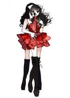 artist:yasu_urayaka black_eyes black_hair dress hair_bow idol_outfit long_hair ponytail series:original // 1440x1999 // 157KB