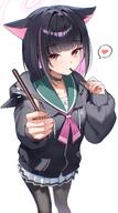 animal_ears artist:mashilemo black_hair cat_ears cat_girl character:kazusa_(blue_archive) halo in-series_category:after_school_sweets_club in-series_category:trinity_general_school pink_eyes pink_hair pocky pov series:blue_archive two-tone_hair // 2291x4096 // 605KB