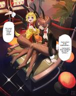 alternate_outfit artist:hakimen black_hair blonde_hair blue_eyes bunny_suit character:oozora_subaru character:tsunomaki_watame english_text fishnet_leggings green_eyes horns in-series_category:generation_2 in-series_category:generation_4 in-series_category:hololive_japan leotard rabbit_ears series:hololive short_hair // 2533x3224 // 723KB