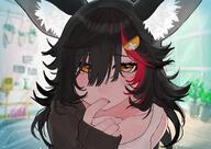 animal_ears artist:yupimaru black_hair character:ookami_mio in-series_category:gamers in-series_category:hololive_japan series:hololive wolf_ears wolf_girl yellow_eyes // 2048x1448 // 272KB