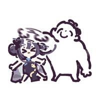 artist:ranaga210 black_hair character:doodle_sensei_(blue_archive) character:kisaki_(blue_archive) character:sensei_(blue_archive) hair_bun halo headpat in-series_category:genryumon in-series_category:shanhaijing_secondary_school series:blue_archive // 1000x1000 // 89KB